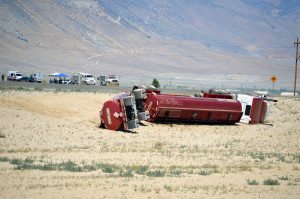 On June 29, a semi-truck truck carrying gasoline and diesel overturned at the U.S. Highway 95 bypass, closing the road for some 18