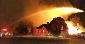 Courtesy photo Local fire crews extinguish a shed blaze near the 6th Street School in Hawthorne on Nov. 24.