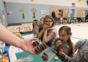 Sheri Samson From left, Girl Scouts Addison Newby, Athena Fortier and Syla Gibbons are offered Peanut Butter Sandwiches as they complete a taste test of all the 2016 Girl Scout cookie selections. 