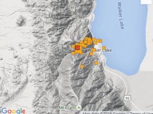 Google Maps - A cluster of earthquakes was recorded northeast of Hawthorne last week, the biggest being a 4.5 Thursday at 4:40 p.m.